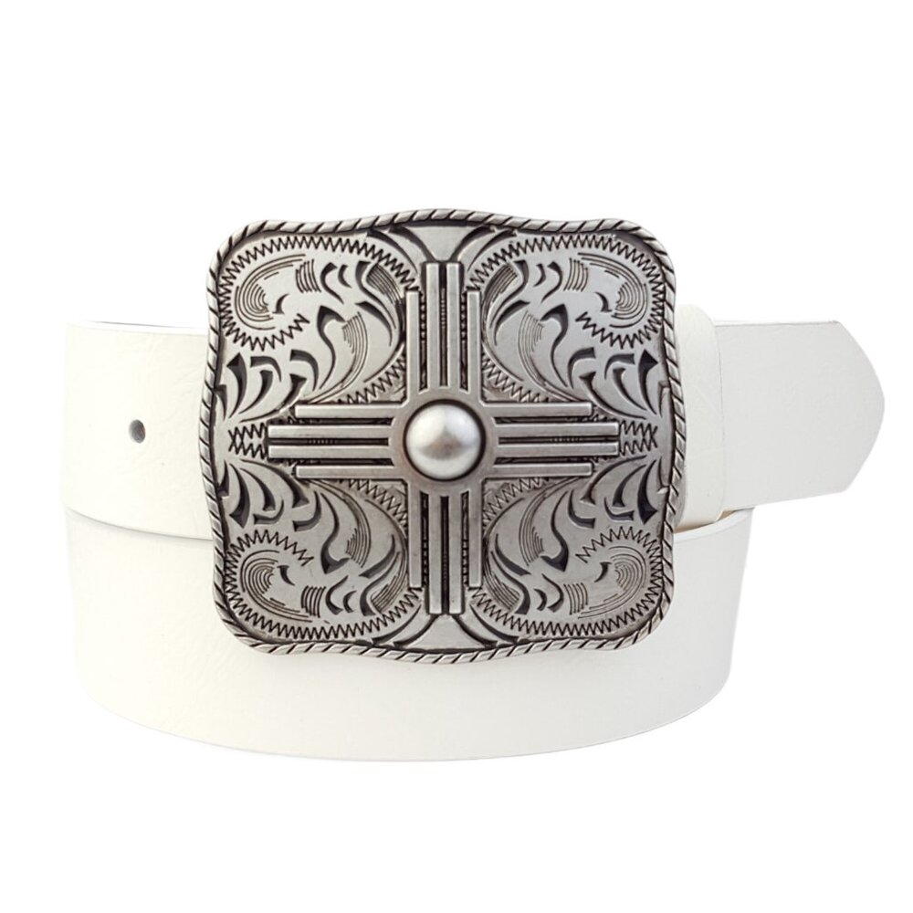 Western-Inspired Silver Buckle Belt
